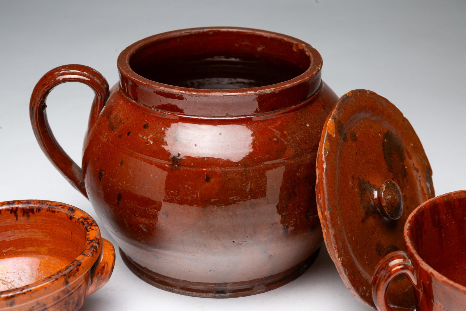 THREE GLAZED REDWARE ITEMS. - 4