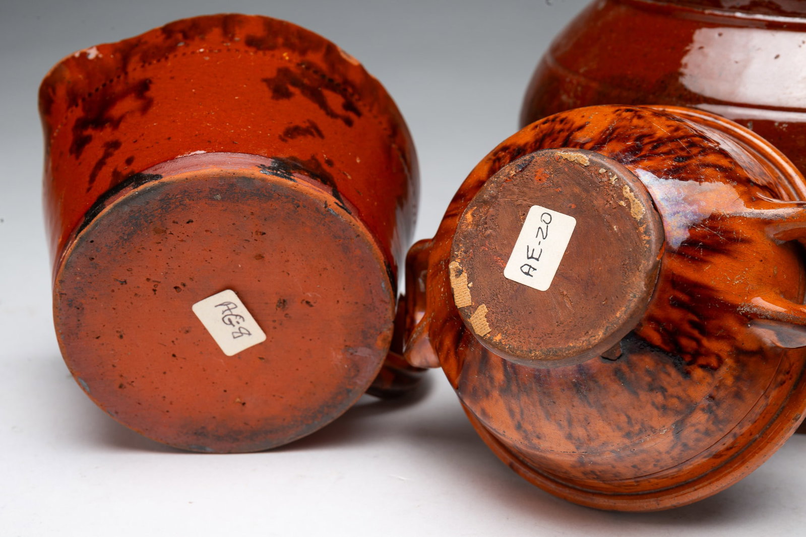 THREE GLAZED REDWARE ITEMS. - 5