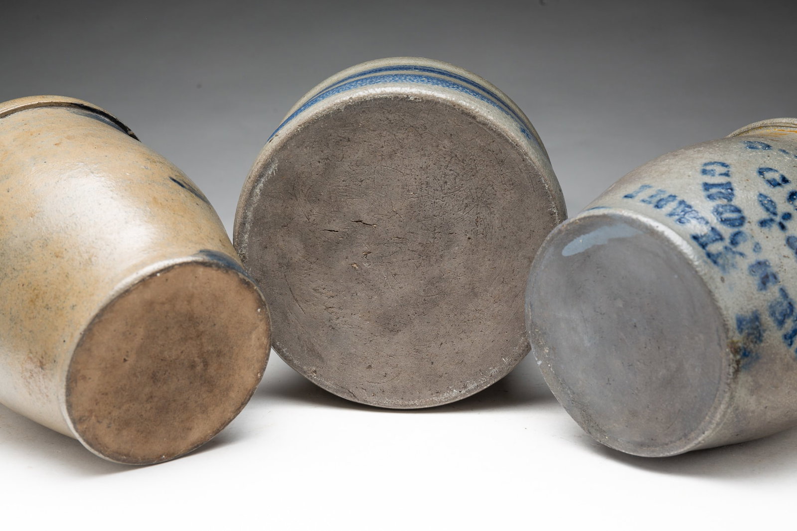 THREE COBALT-DECORATED STONEWARE JARS. - 4
