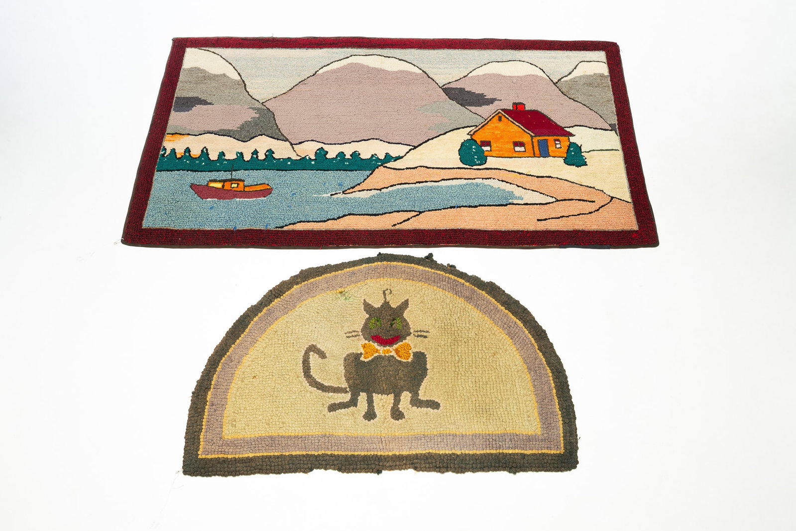 TWO HOOKED RUGS. (1 of 5)