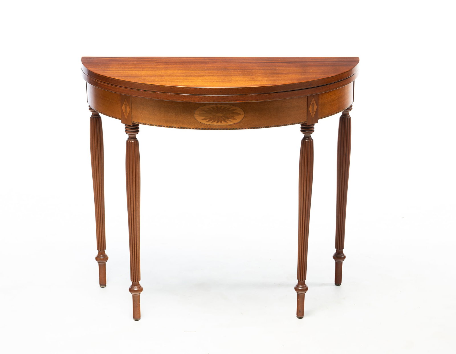 SHERATON STYLE MAHOGANY INLAID CARD TABLE. (1 of 5)