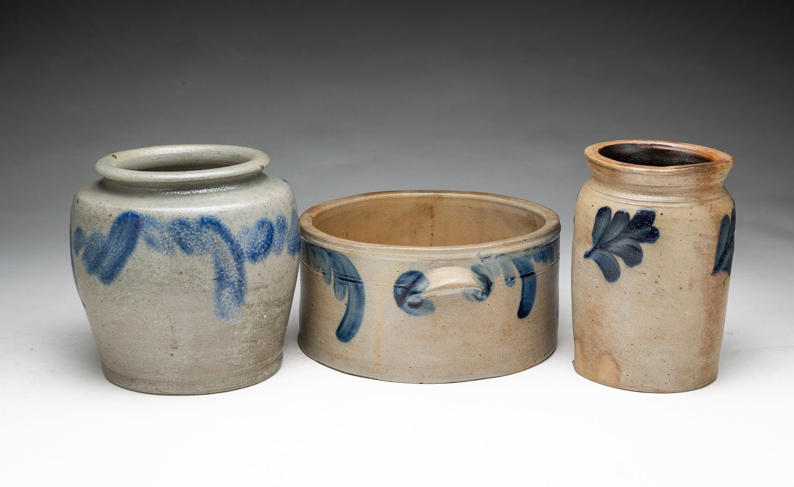 THREE COBALT-DECORATED STONEWARE JARS. - 2