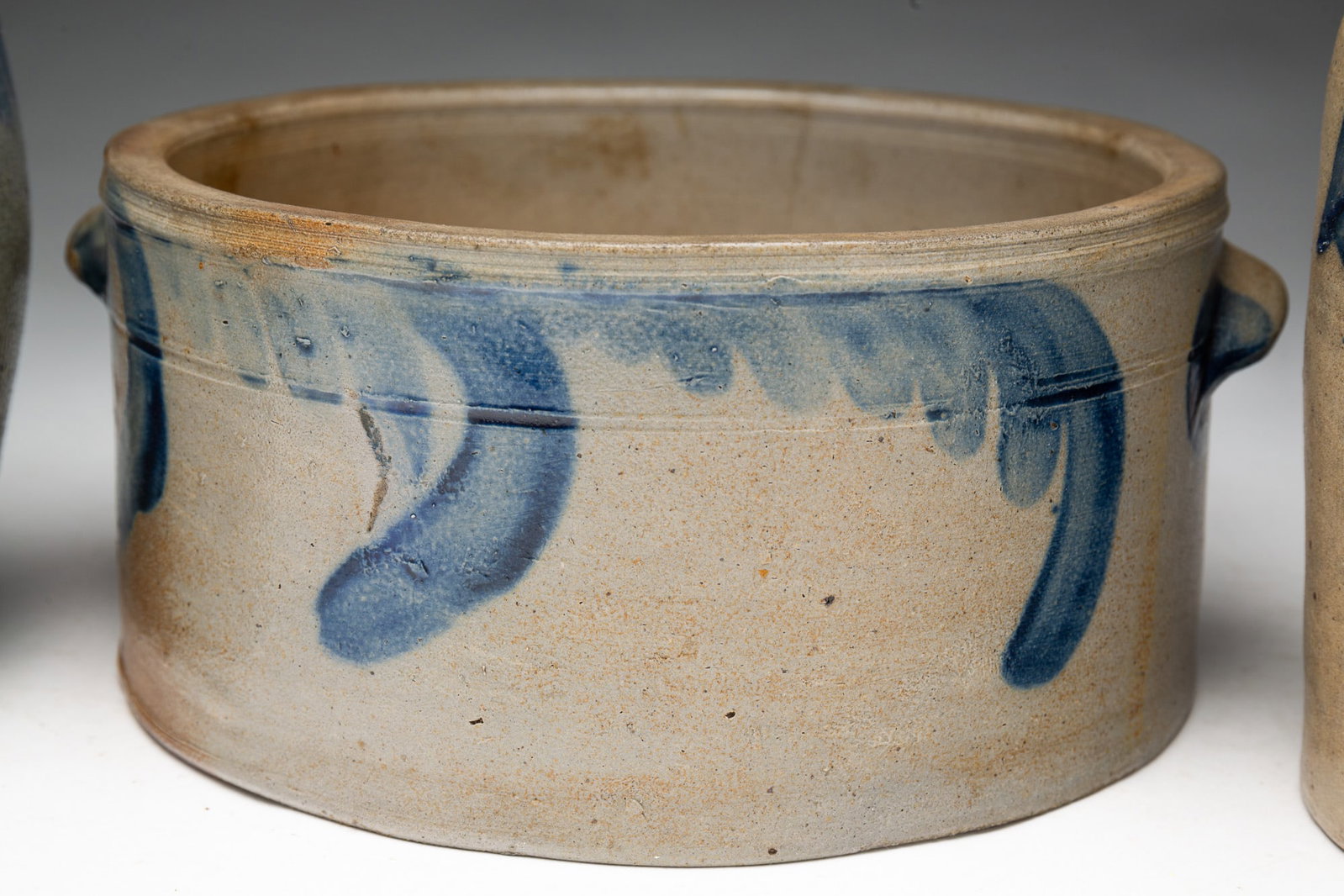 THREE COBALT-DECORATED STONEWARE JARS. - 4