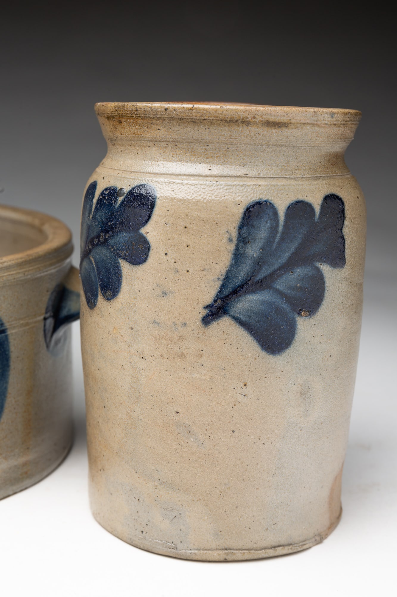 THREE COBALT-DECORATED STONEWARE JARS. - 5