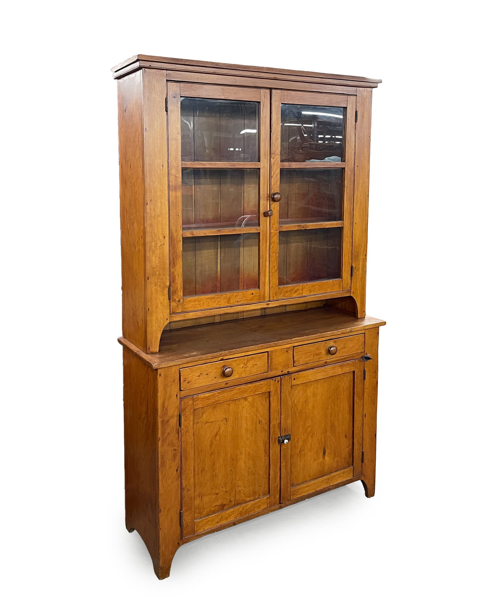TWO-PIECE CHERRY STEPBBACK CUPBOARD. (1 of 6)