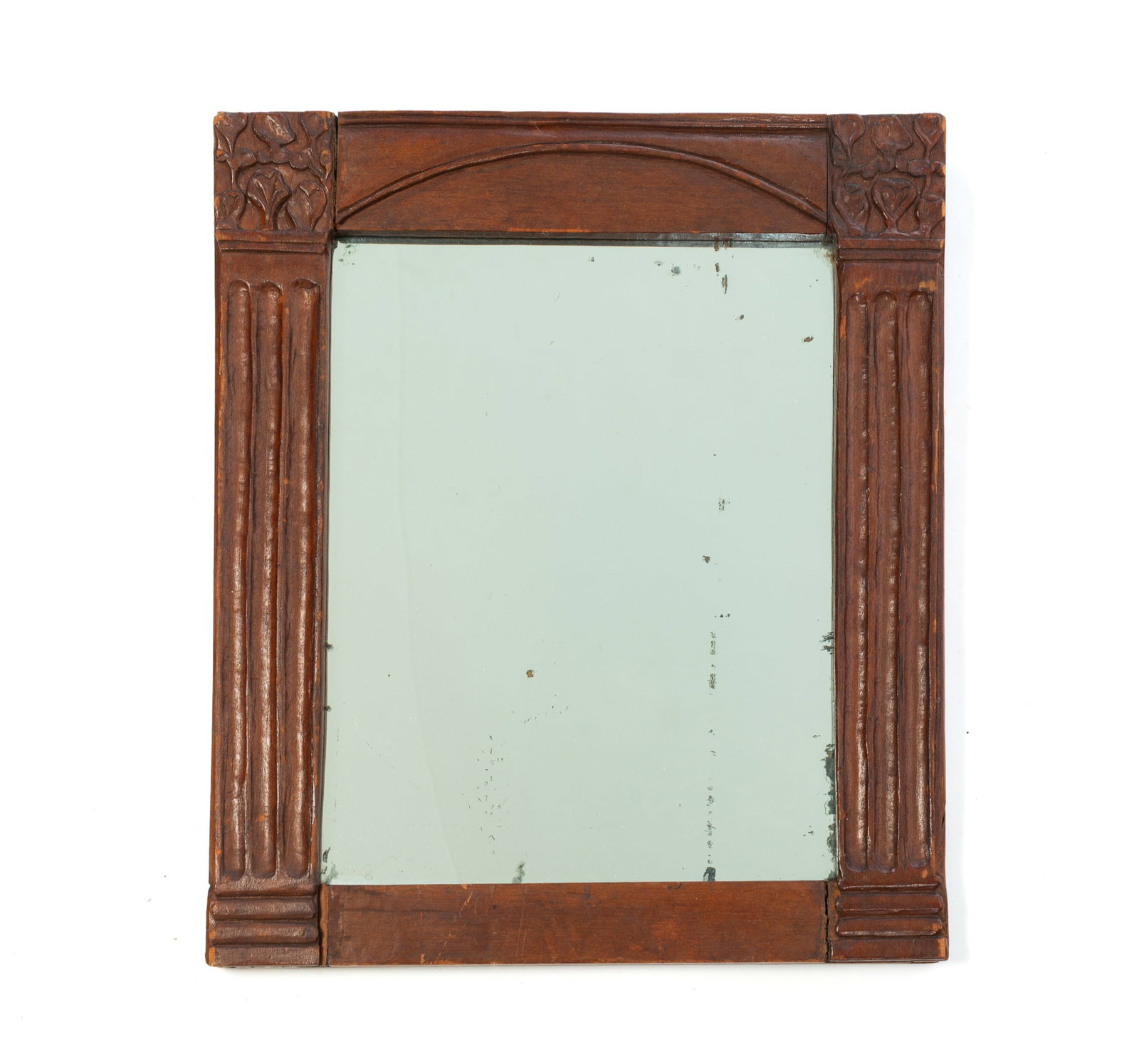 FOLK ART CARVED WOOD MIRROR WITH DECORATIVE DETAILS. (1 of 4)