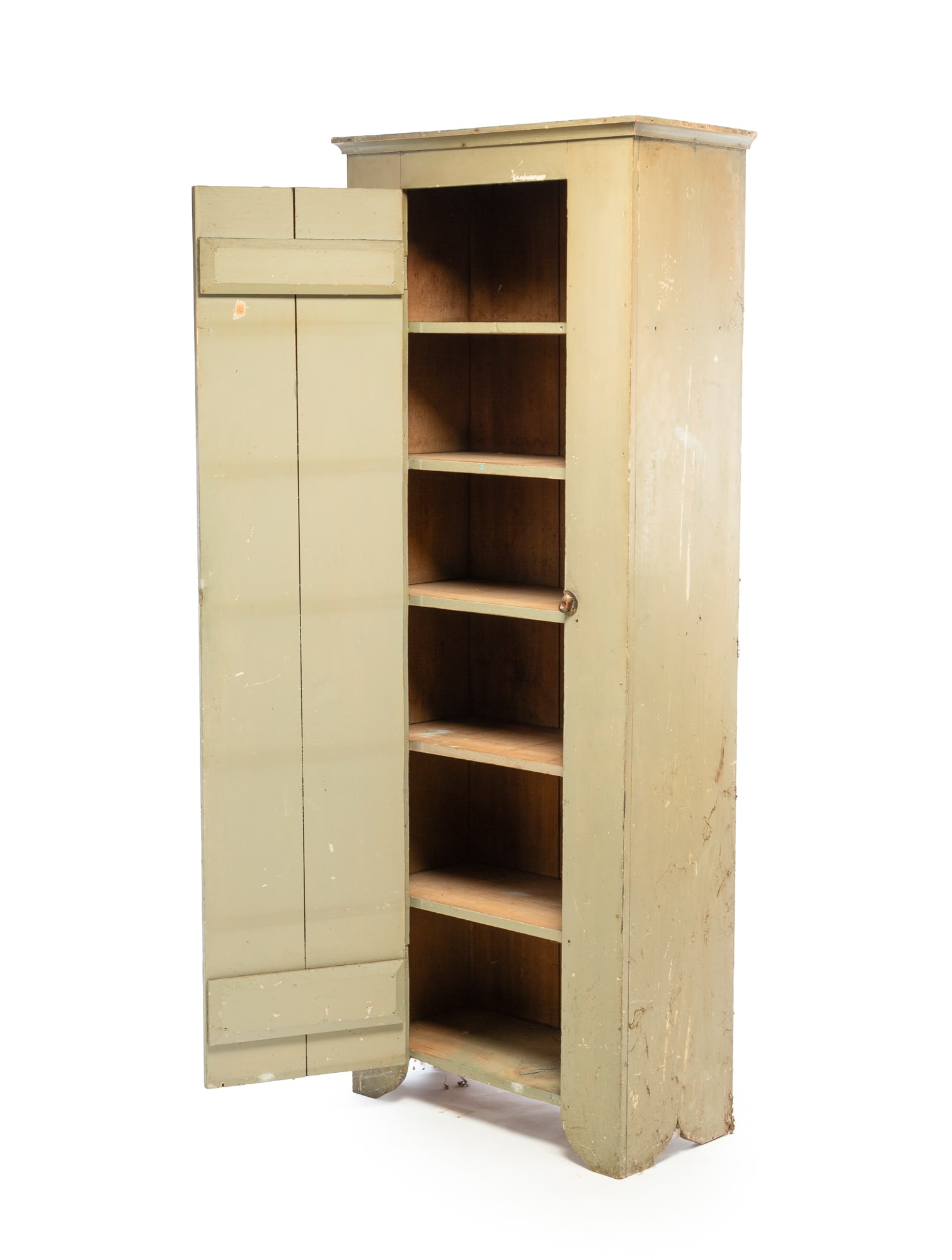 FLAT WALL CUPBOARD WITH PUTTY COLORED PAINT. - 2