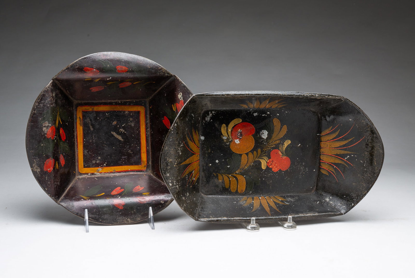 TWO TOLE APPLE TRAYS. - 2