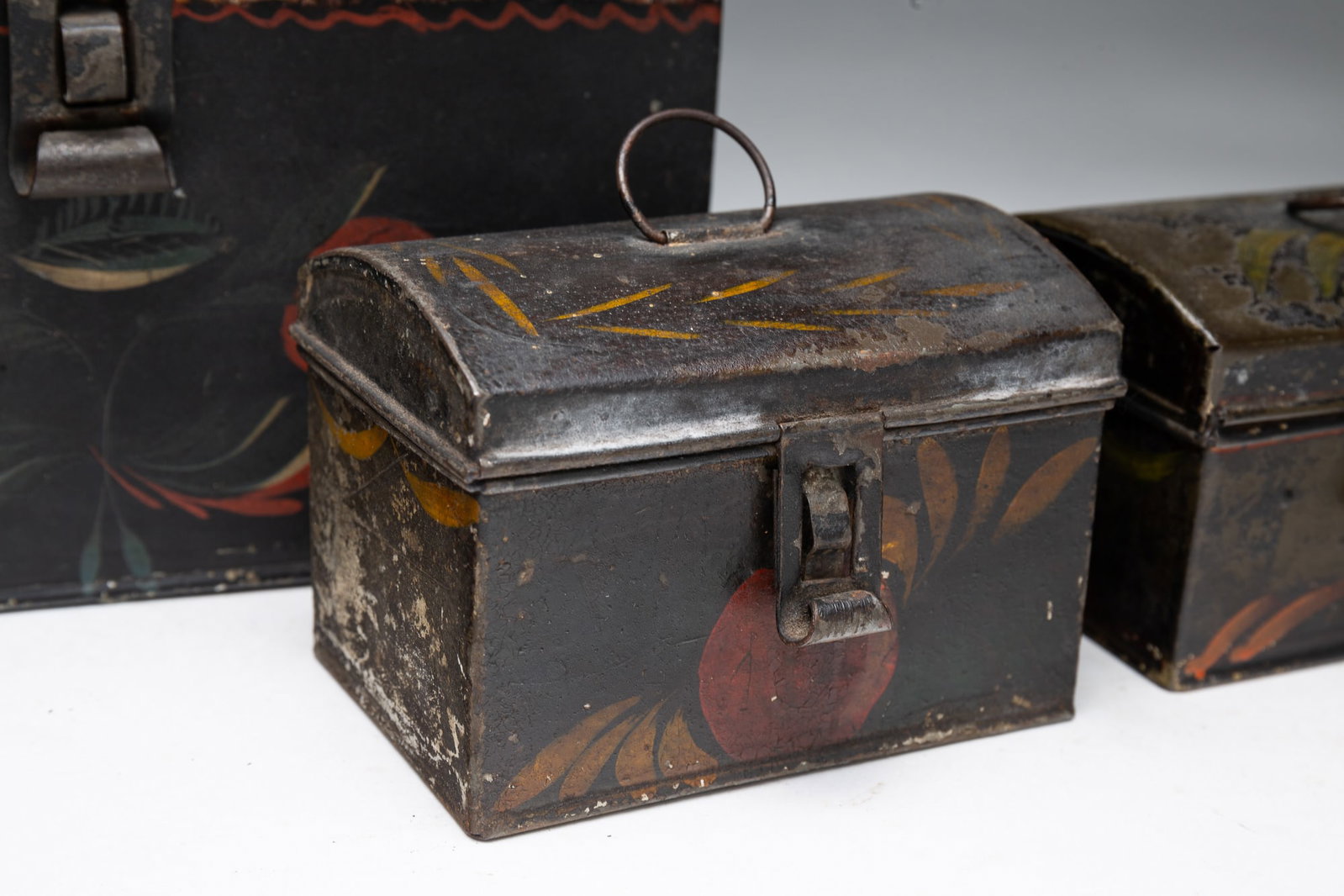 THREE TOLE DECORATED DOCUMENT BOXES. - 2