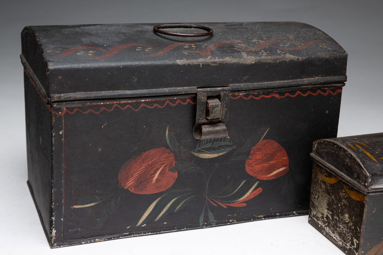THREE TOLE DECORATED DOCUMENT BOXES. - 3