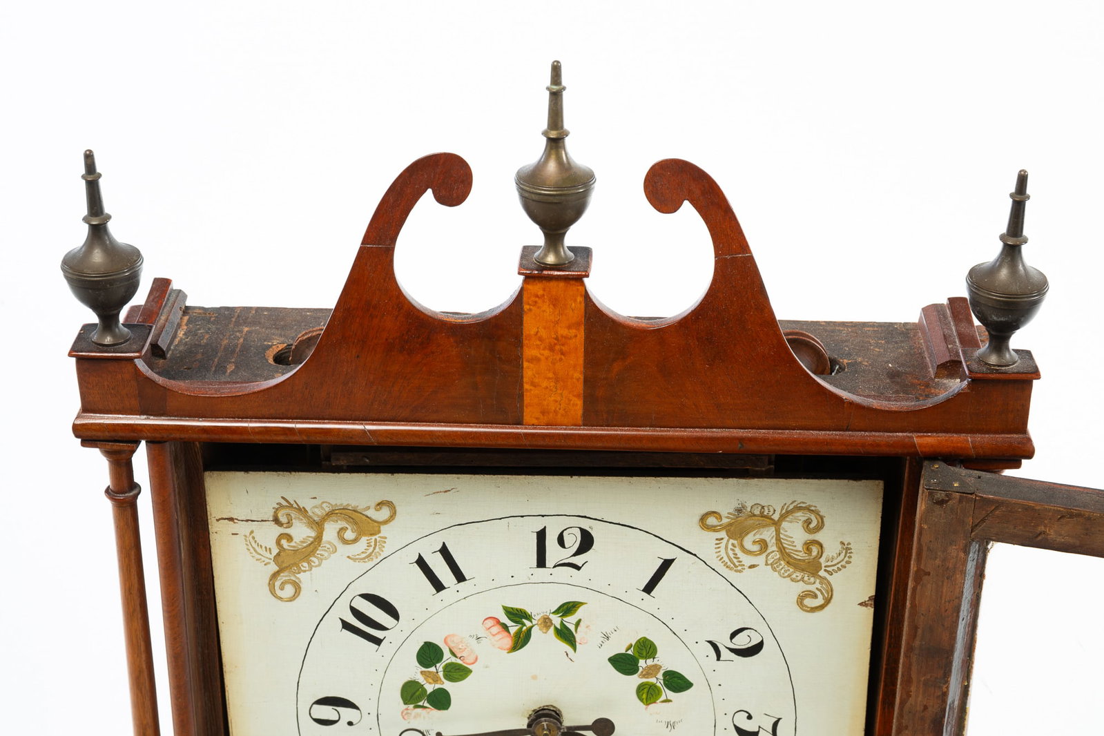 PILLAR AND SCROLL MANTLE CLOCK WITH REVERSE PAINTED TABLET. - 3