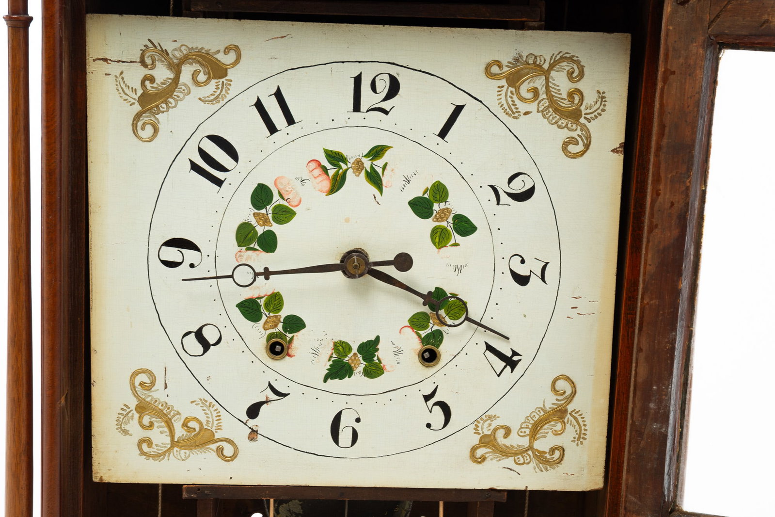 PILLAR AND SCROLL MANTLE CLOCK WITH REVERSE PAINTED TABLET. - 4