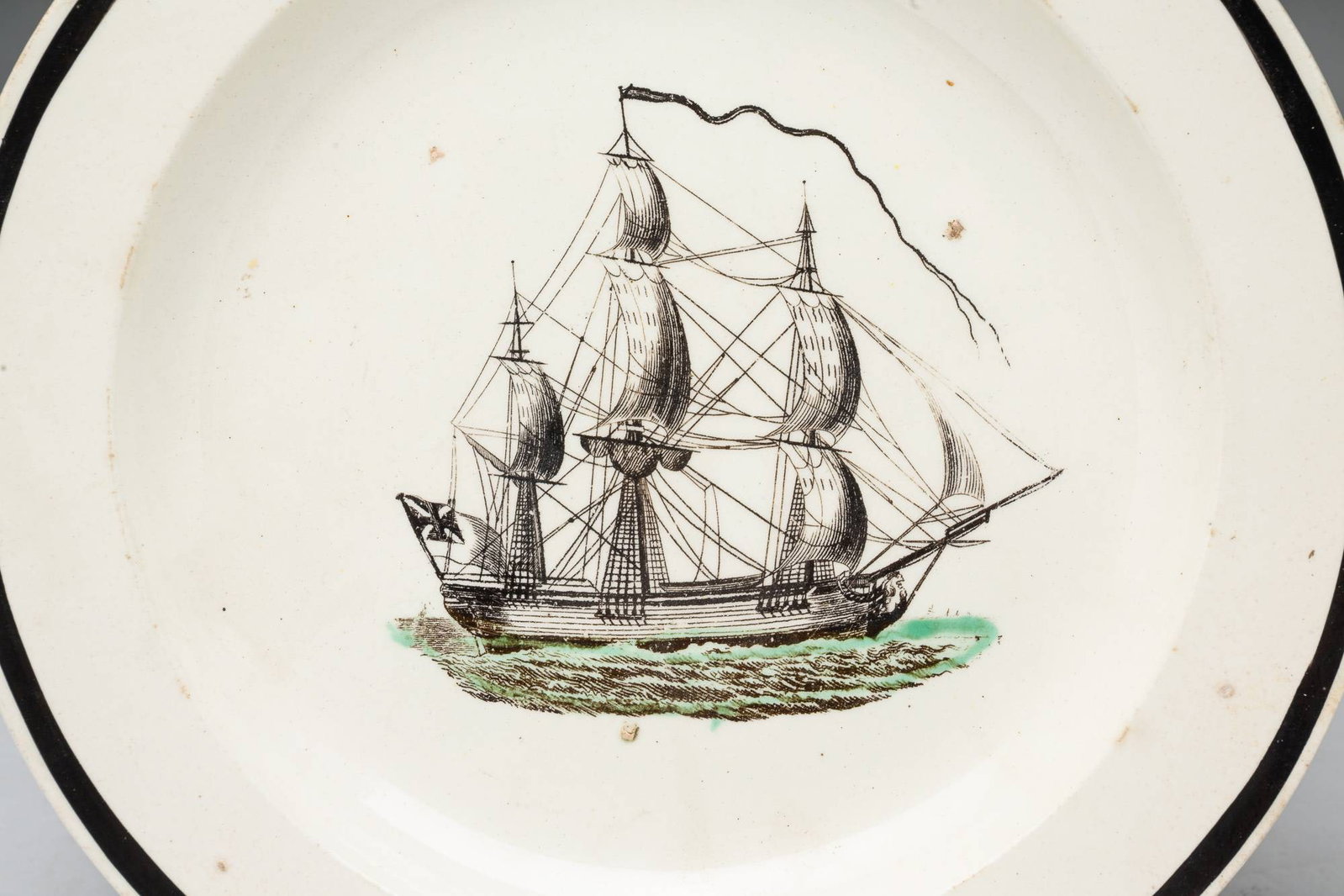 SOFT PASTE PLATE DECORATED WITH A MASTED SHIP. - 2
