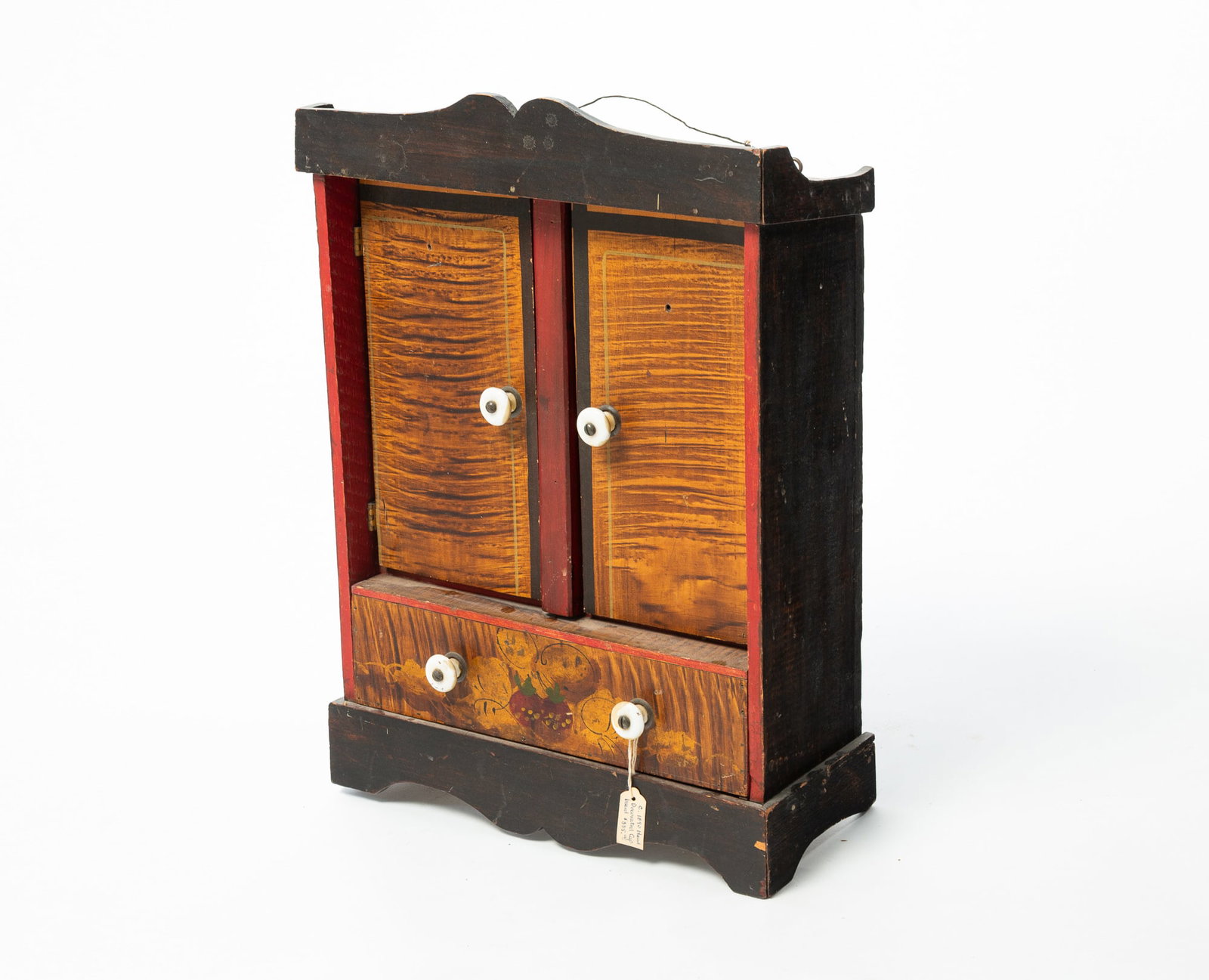 MINIATURE FOLKSY PAINT-DECORATED CUPBOARD. (1 of 5)