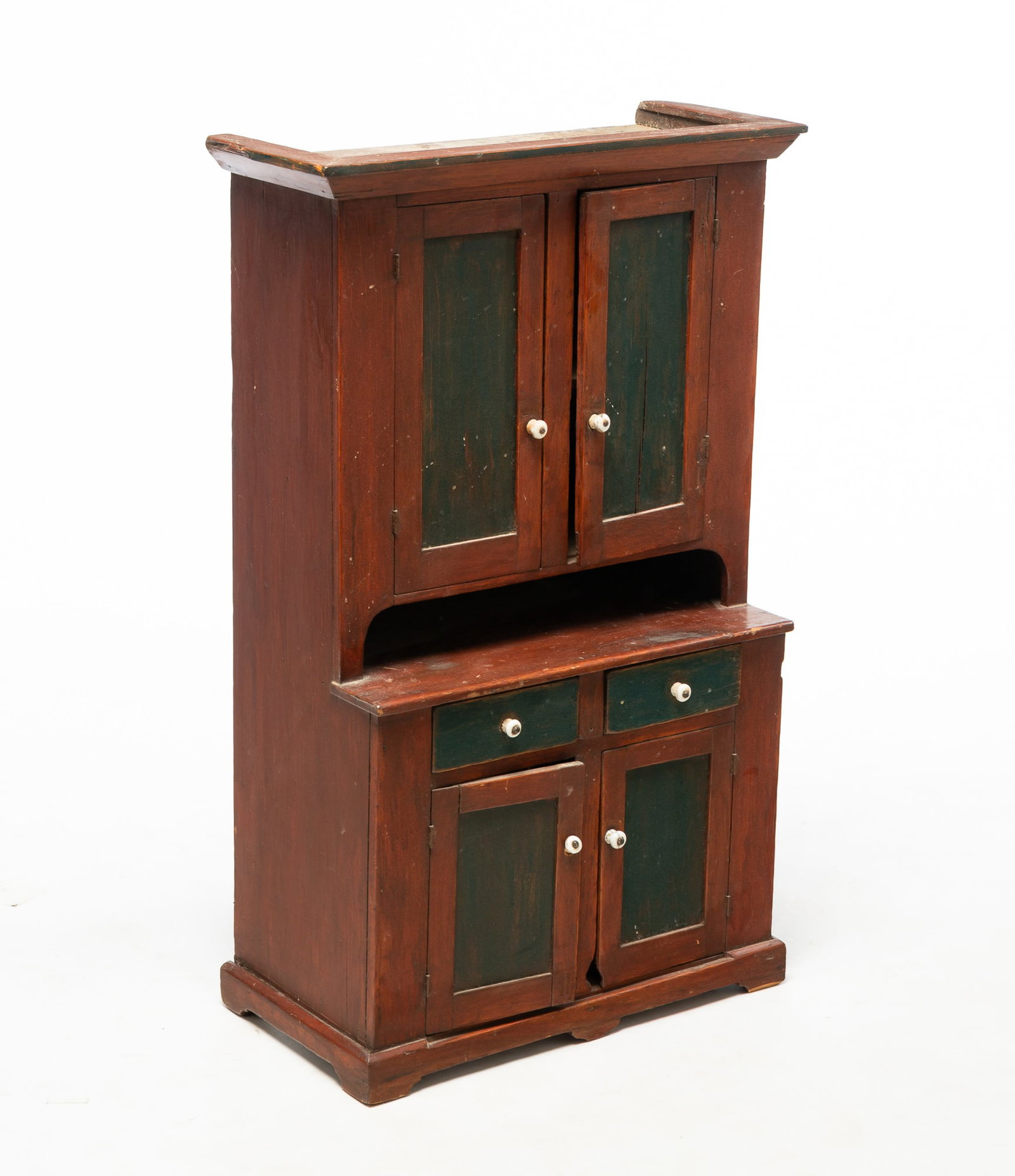 DIMINUTIVE PAINTED STEPBACK CUPBOARD. (1 of 6)