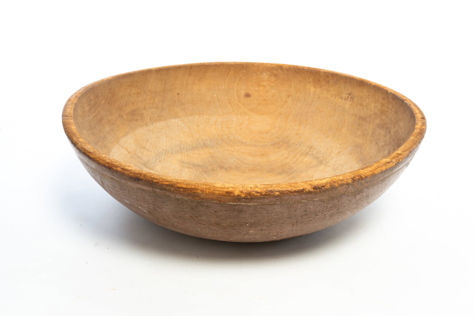 LARGE LAVENDER-PAINTED TURNED WOOD BOWL.: LARGE LAVENDER-PAINTED TURNED WOOD BOWL. American, 19th Century. Bowl with natural interior and the outside with lavender paint. 4.75"h. 16"d.