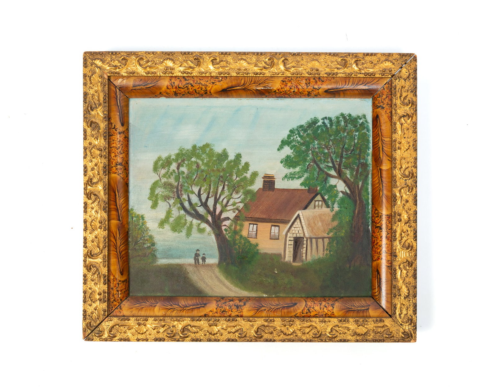 FRAMED NAIVE OIL ON CANVAS LANDSCAPE. (1 of 8)
