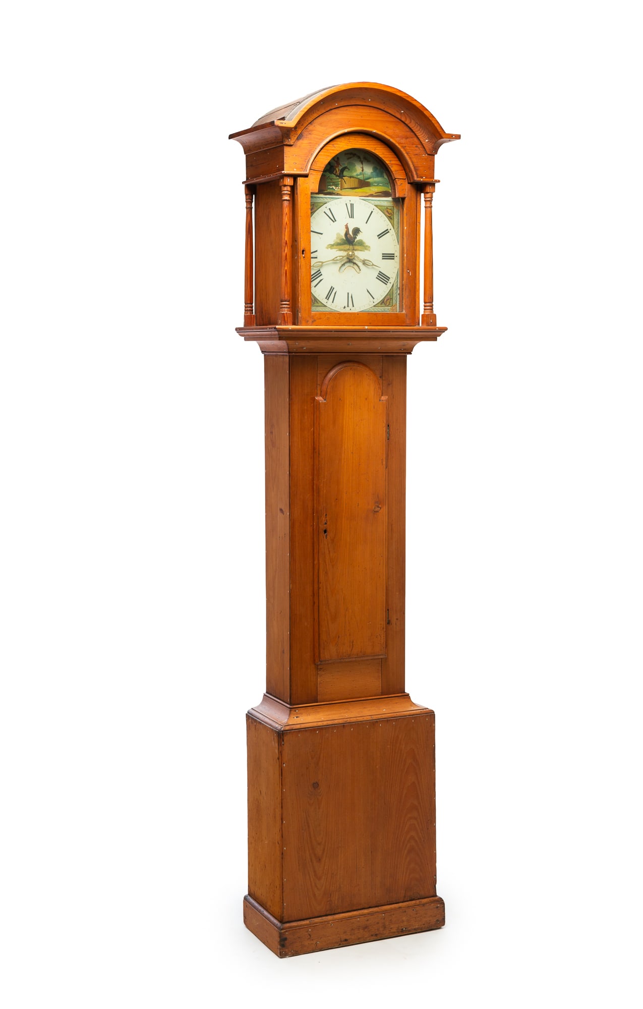 TALL CASE CLOCK WITH EQUESTRIAN HUNT SCENE DIAL. (1 of 10)