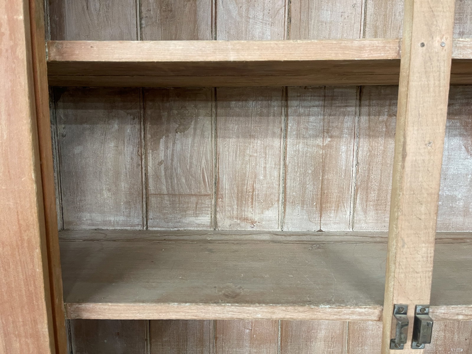 PRIMITIVE STEPBACK CUPBOARD WITH RED STAIN. - 3