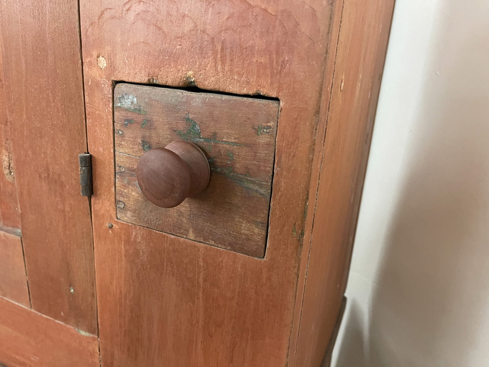 PRIMITIVE STEPBACK CUPBOARD WITH RED STAIN. - 5