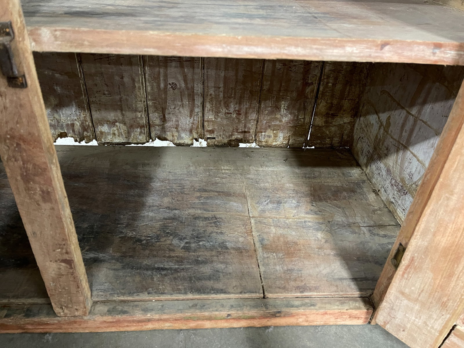 PRIMITIVE STEPBACK CUPBOARD WITH RED STAIN. - 7