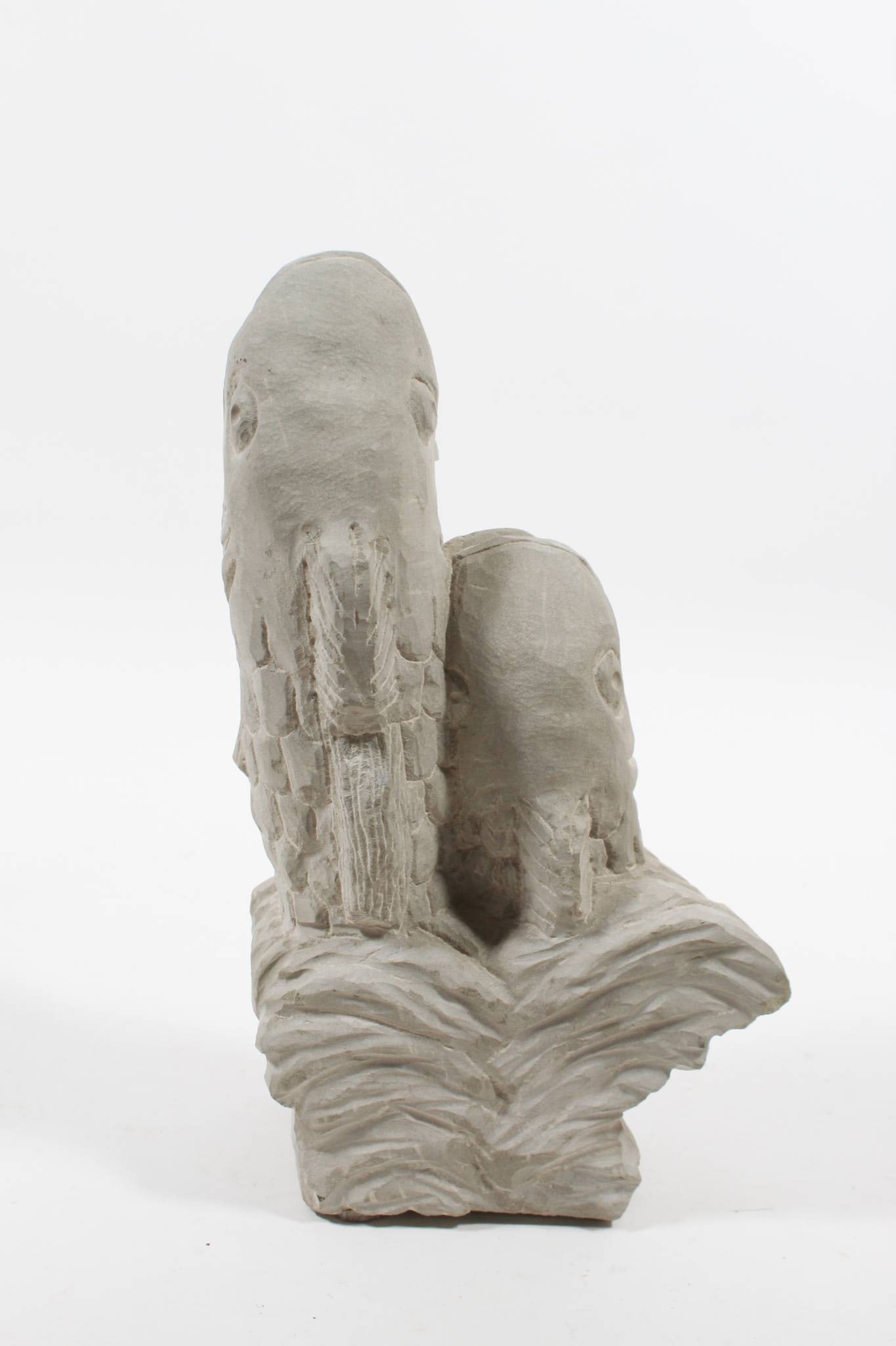TIM LEWIS (KENTUCKY, B. 1952) FOLK ART CARVED LIMESTONE FISH SCULPTURE. (1 of 5)