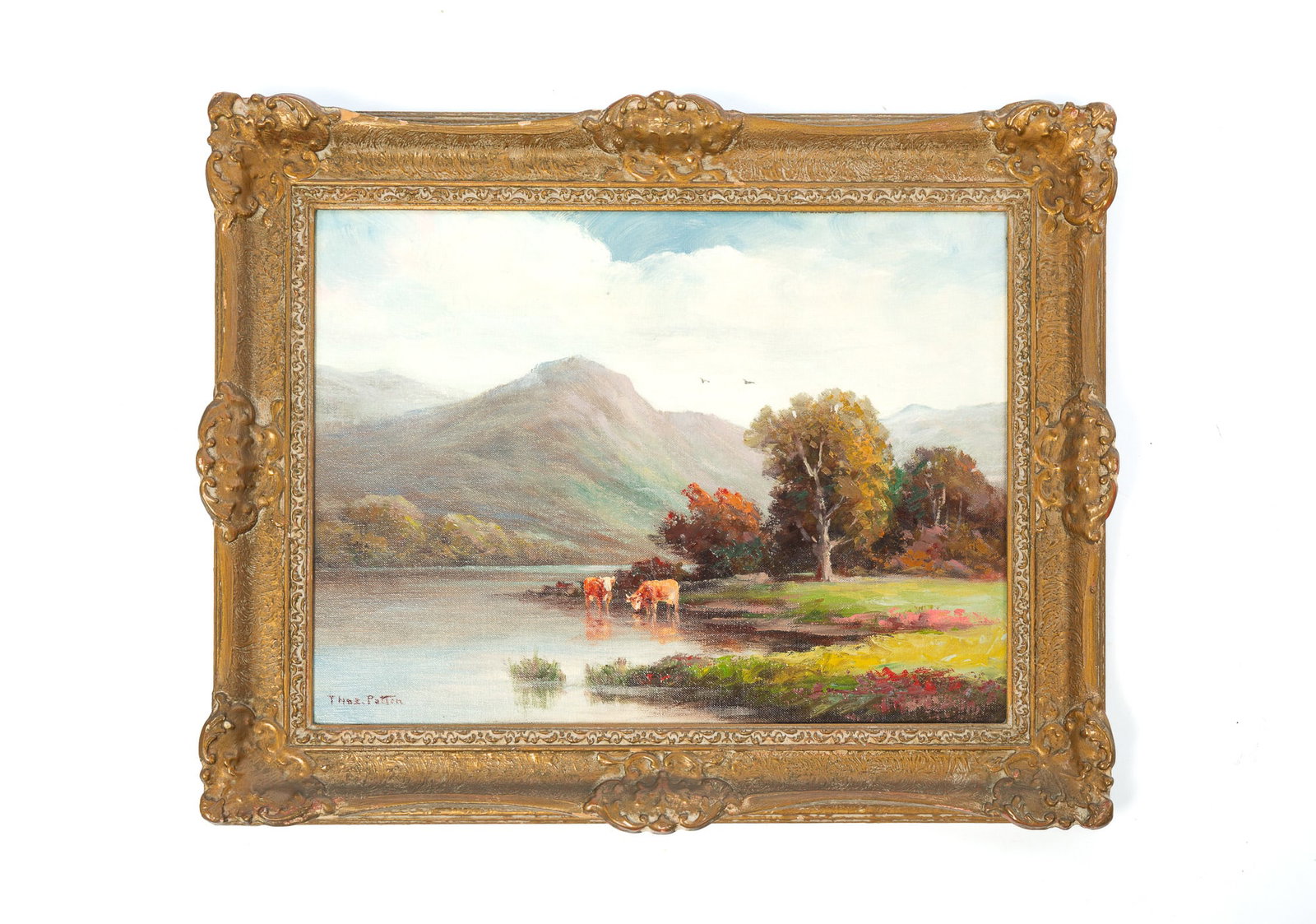 OIL ON BOARD MOUNTAINOUS LANDSCAPE WITH COWS SIGNED "THOMAS P. PATTEN". (1 of 6)