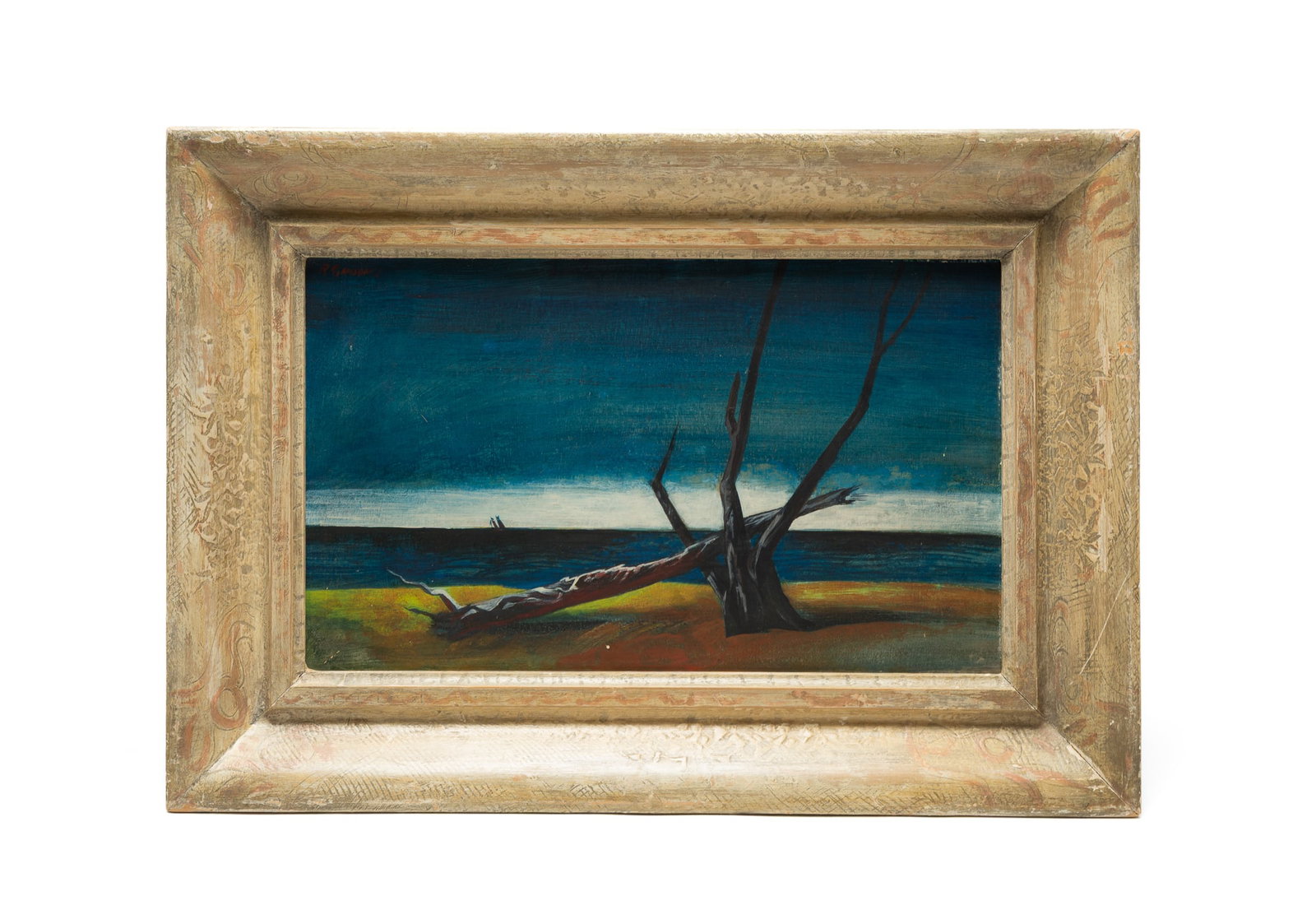 REGINALD GROOMS (AMERICAN, 1900-1989) OIL ON BOARD OF A BARREN COASTAL LANDSCAPE. (1 of 5)