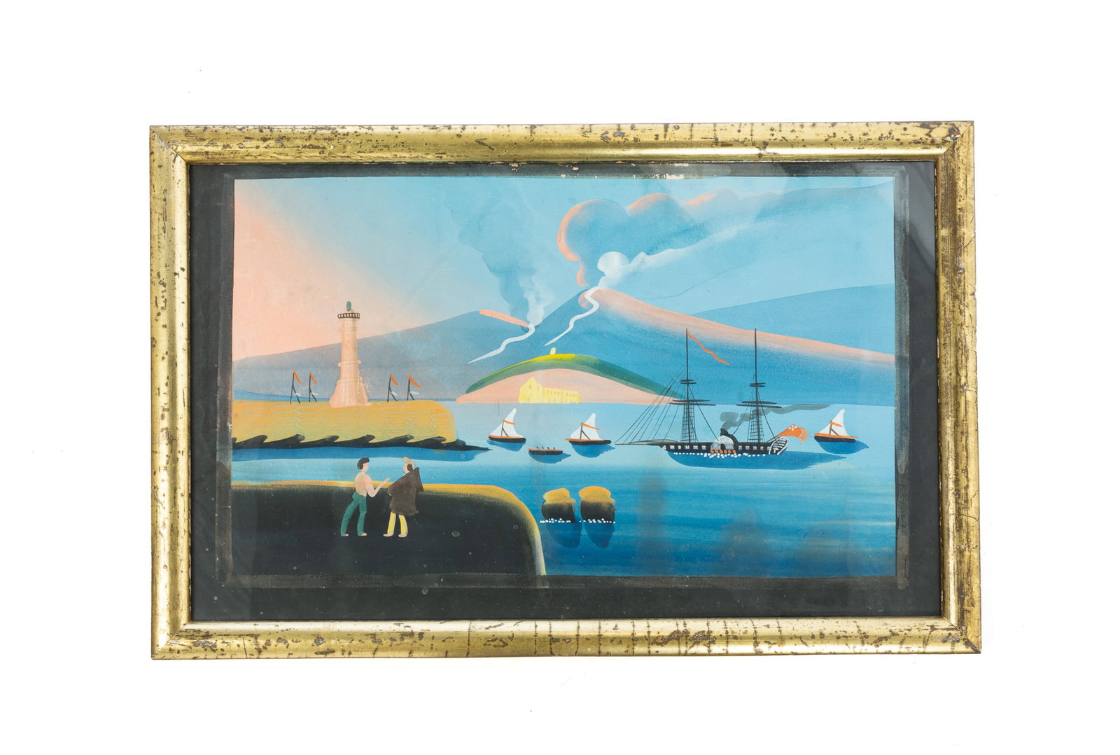 EUROPEAN TEMPURA SEASCAPE WITH MOUNT VESUVIUS IN THE BACKGROUND. (1 of 6)