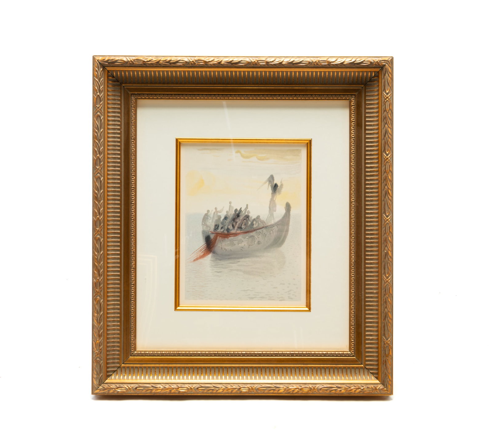 SALVADOR DALI (SPANISH, 1904-1984) "THE SHIP OF SOULS" WOODCUT IN COLORS.: SALVADOR DALI (SPANISH, 1904-1984) "THE SHIP OF SOULS" WOODCUT IN COLORS. France, 1960-64. Woodcut in colors printed on BFK Rives paper. Published by Editions d'Art Les Hueres Claires, Paris. Includes