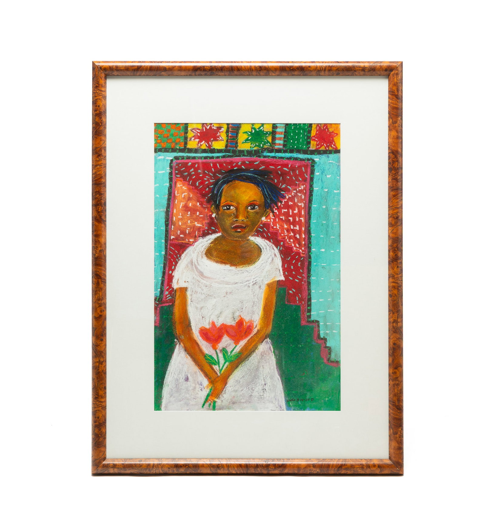DELLA WELLS (MILWAUKEE, WISCONSIN, B. 1951) PASTEL ON PAPER OF A GIRL DATED 2005. (1 of 5)