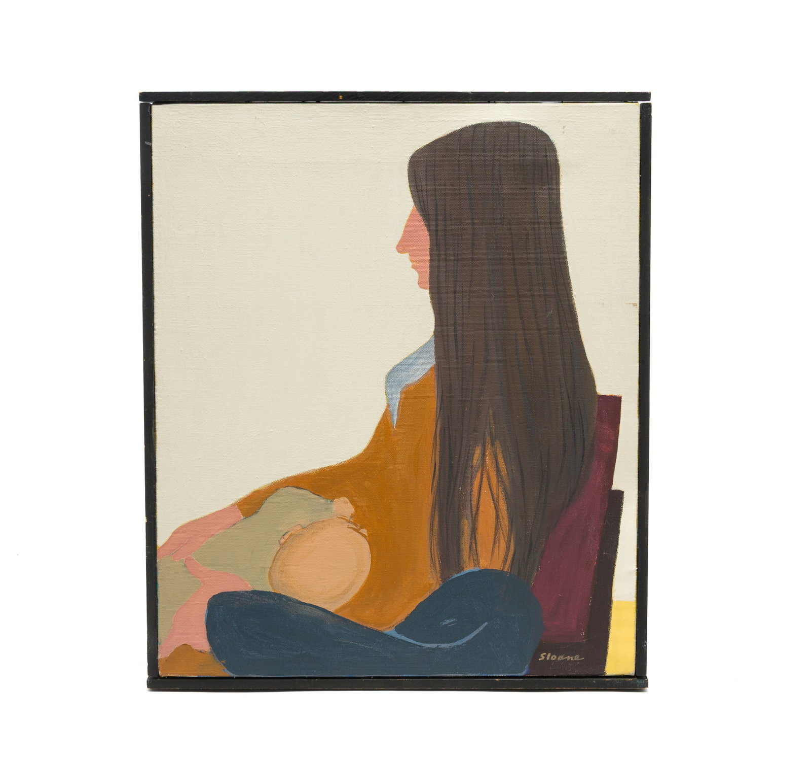 PHYLLIS SLOANE (AMERICAN, 1921-2009) ACRYLIC ON CANVAS OF A NURSING MOTHER. (1 of 4)