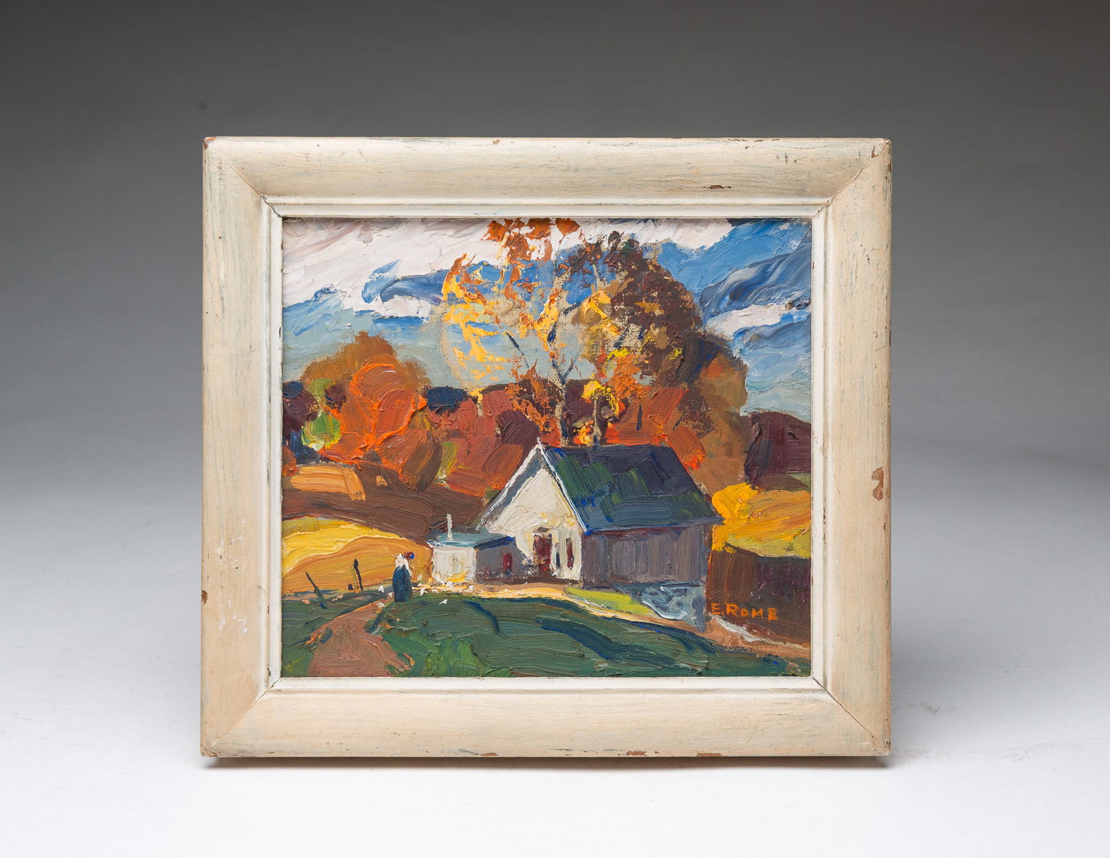 DIMINUTIVE LANDSCAPE OIL ON CANVAS SIGNED E. ROME. (1 of 4)
