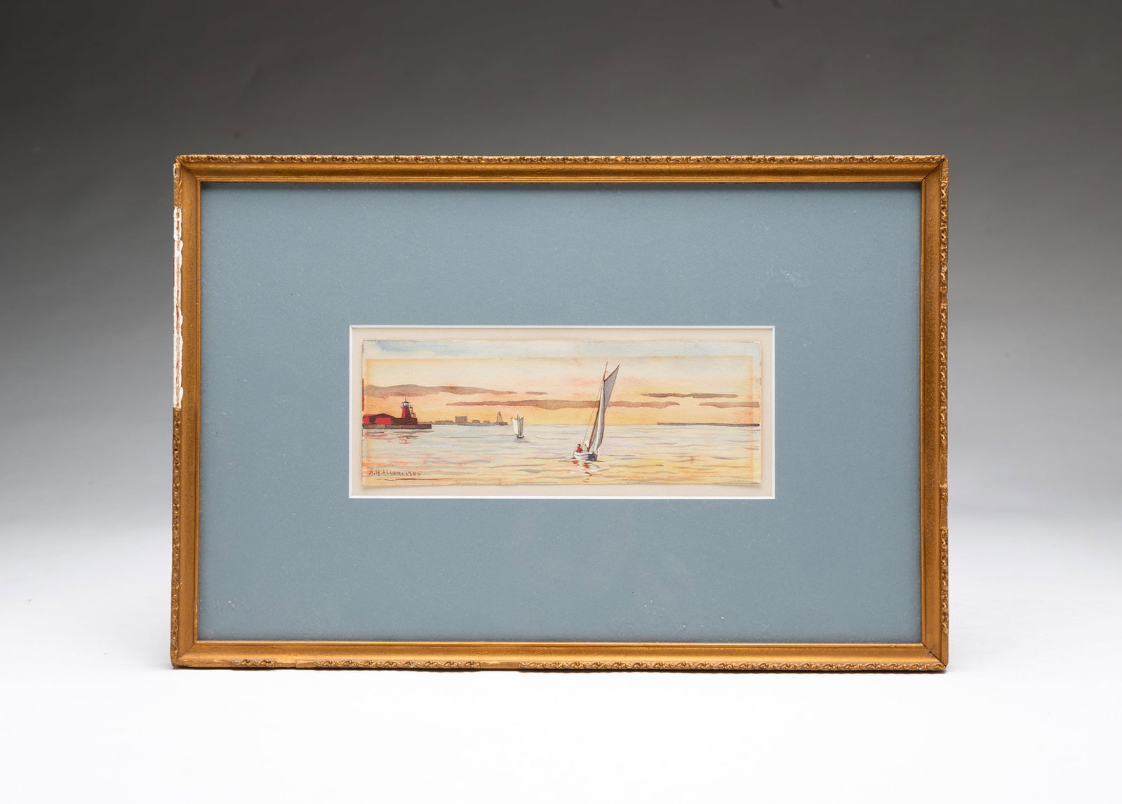 ANNIE HUNTINGTON ALLEN (CINCINNATI, 1858-1946) WATERCOLOR ON PAPER OF COASTAL SCENE WITH SAILBOATS (1 of 4)