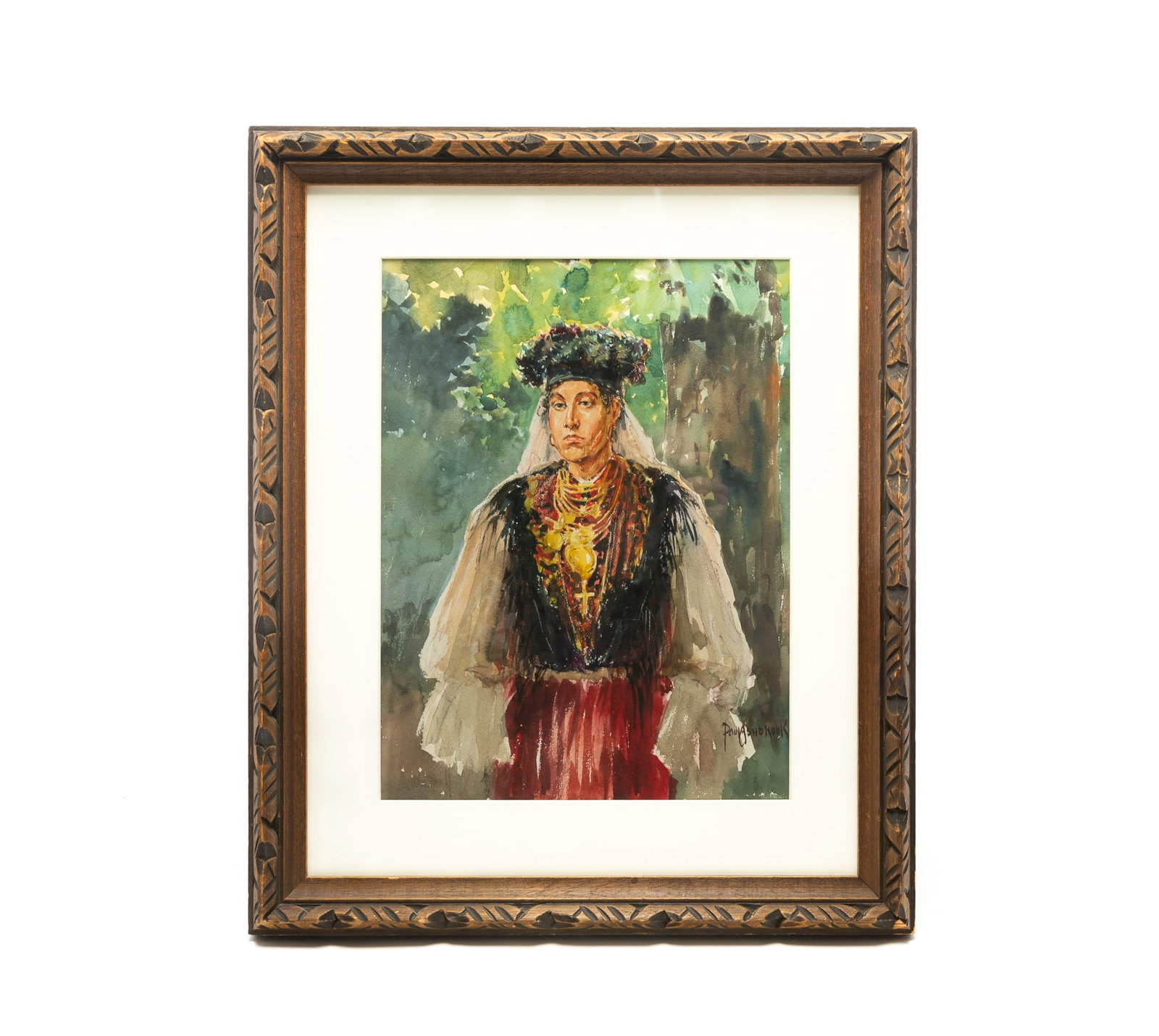 PAUL ASHBROOK (CINCINNATI, 1867-1949) "BURGOMASTER OF VICHNOV" WATERCOLOR.: PAUL ASHBROOK (CINCINNATI, 1867-1949) "BURGOMASTER OF VICHNOV" WATERCOLOR. American, Early 20th Century. On paper. Depicting a three quarter-length portrait of a man in traditional dress with gold nec