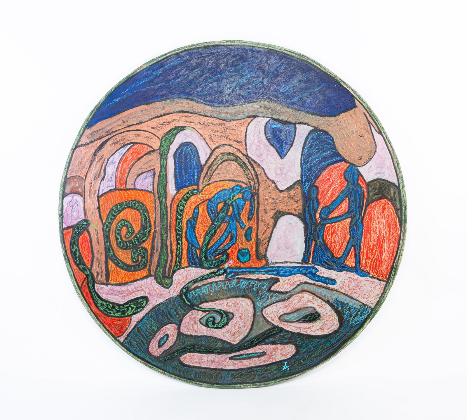 ANTHONY JOSEPH SALVATORE (YOUNGSTOWN, OHIO, 1938-1994) "FIVE VERSES" OUTSIDER ART OIL STICK ON WOOD (1 of 7)