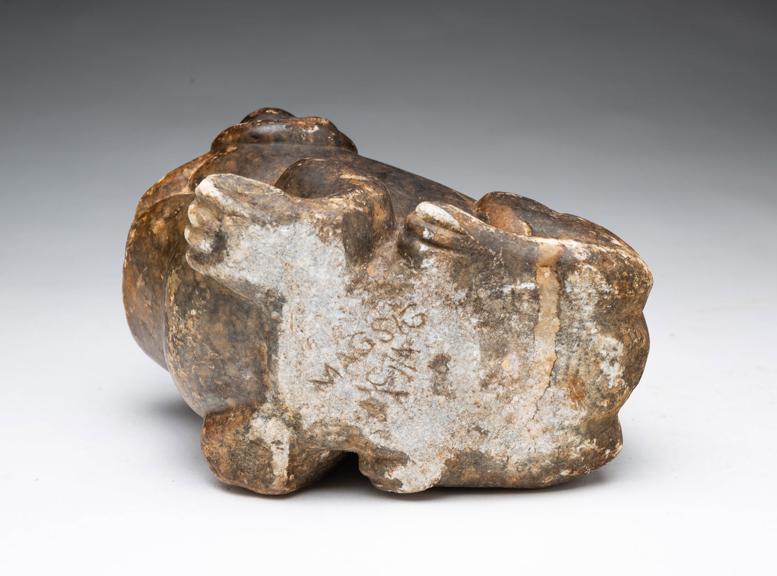 CARVED STONE FROG SIGNED MAESIG. - 4