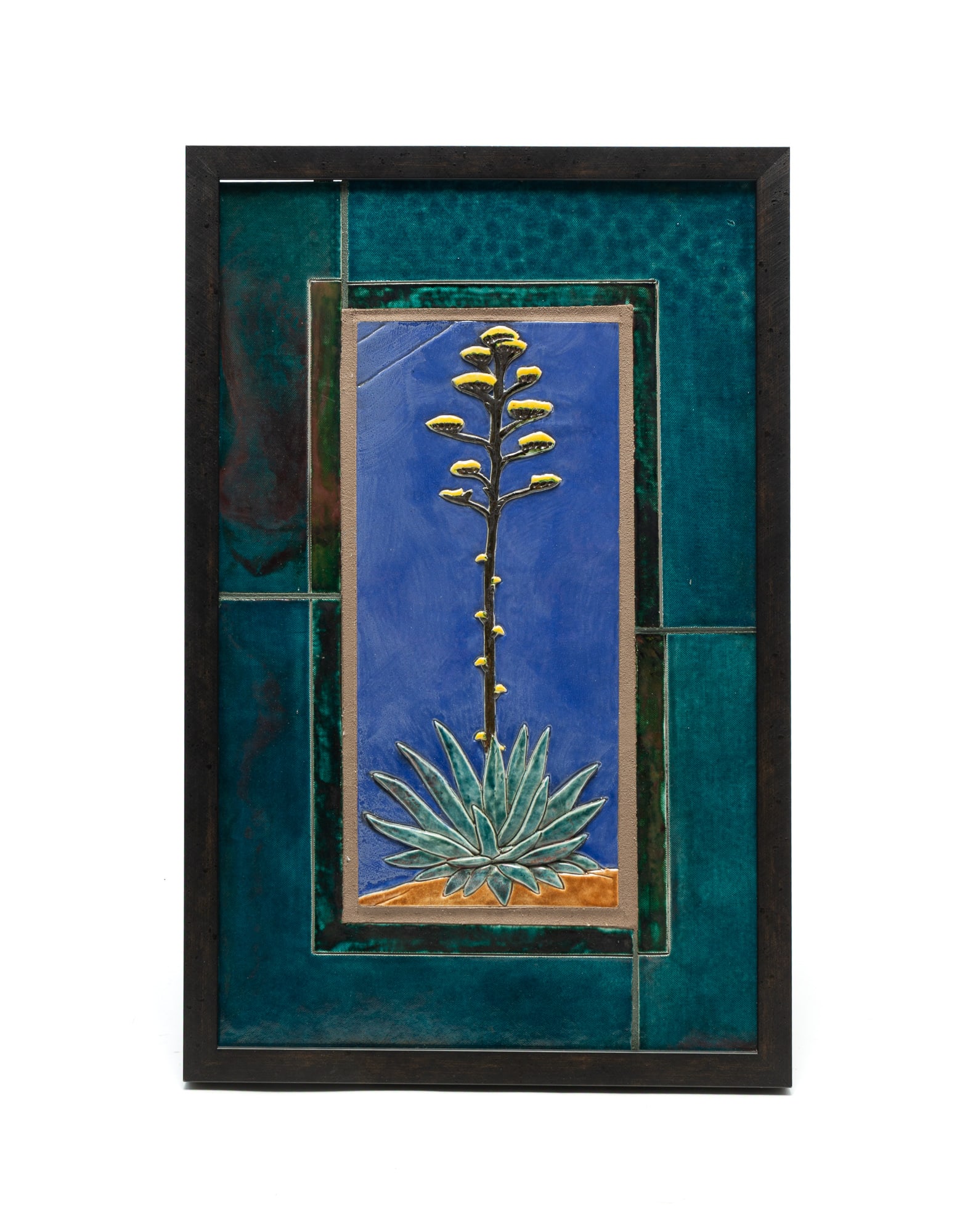 BRIAN BEAMISH (ARIZONA, CONTEMPORARY) "AMERICAN AGAVE" GLAZED RAKU POTTERY PLAQUE. (1 of 4)