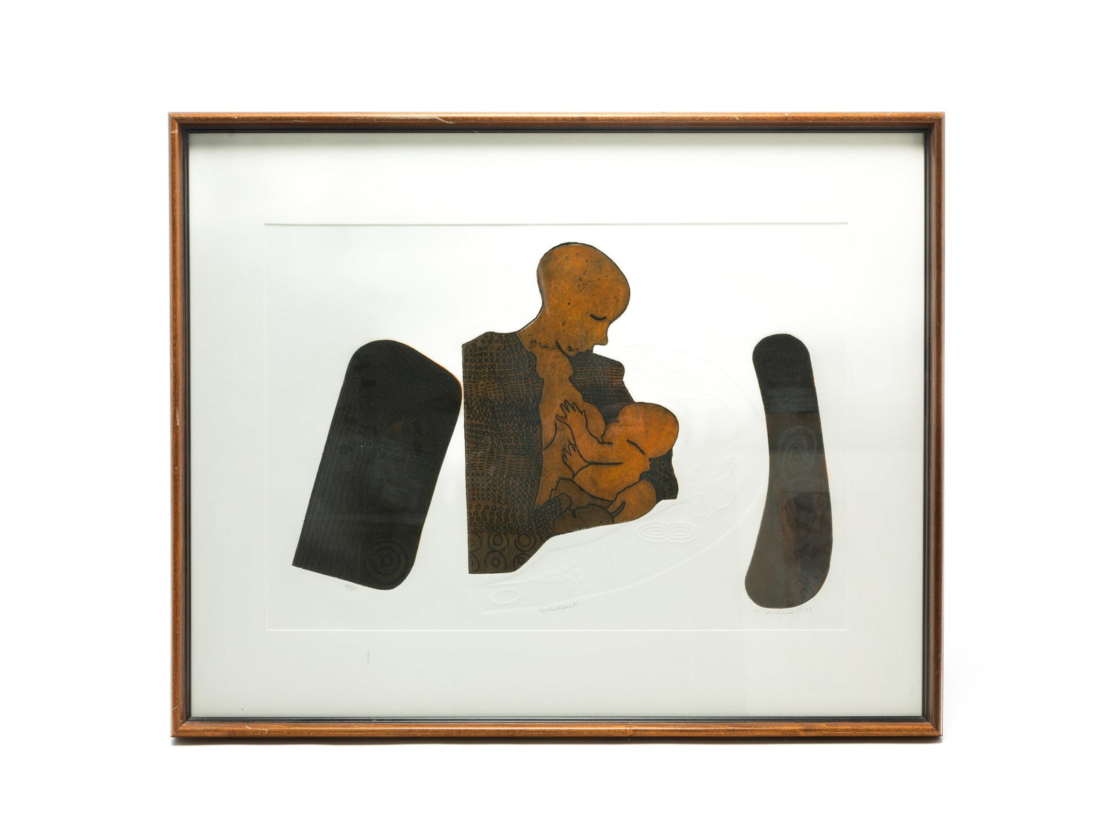MATHIAS MULEME (UGANDAN/CANADIAN, B. 1967) "BREAKFAST" EMBOSSED ETCHING IN COLORS DATED 1975. (1 of 5)
