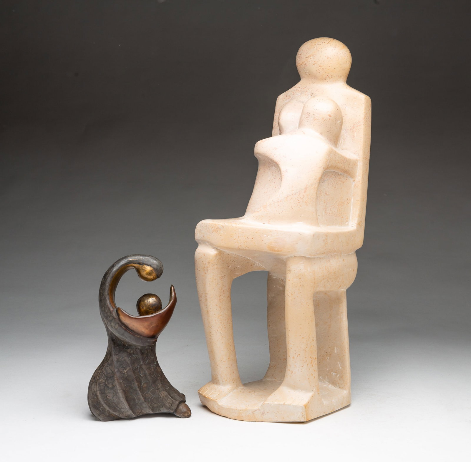 TWO FIGURAL MOTHER AND CHILD SCULPTURES. (1 of 7)