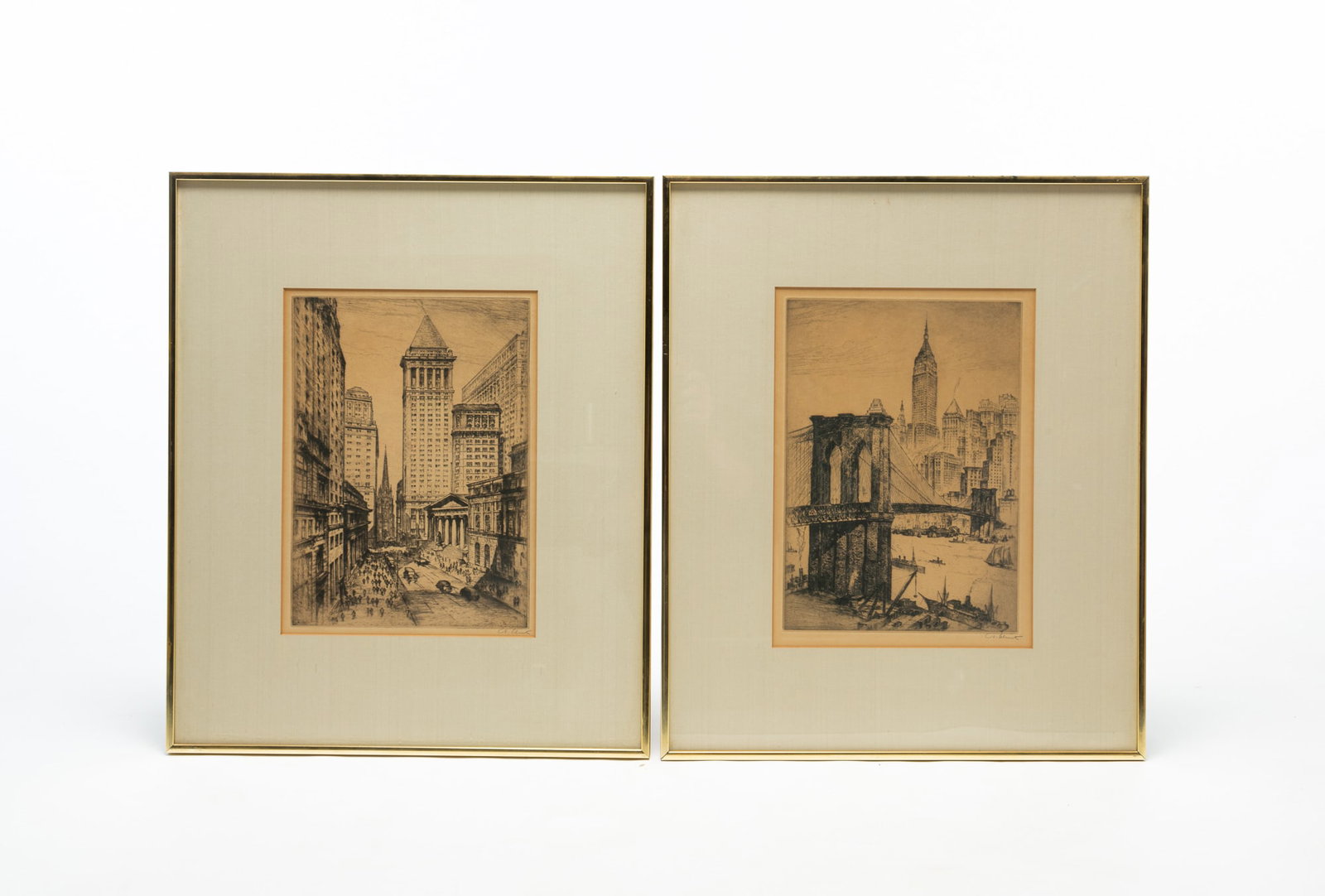 ANTON SCHUTZ (GERMAN, 1894-1977) TWO ETCHINGS OF NEW YORK CITY DEPICTING WALL STREET AND THE (1 of 5)