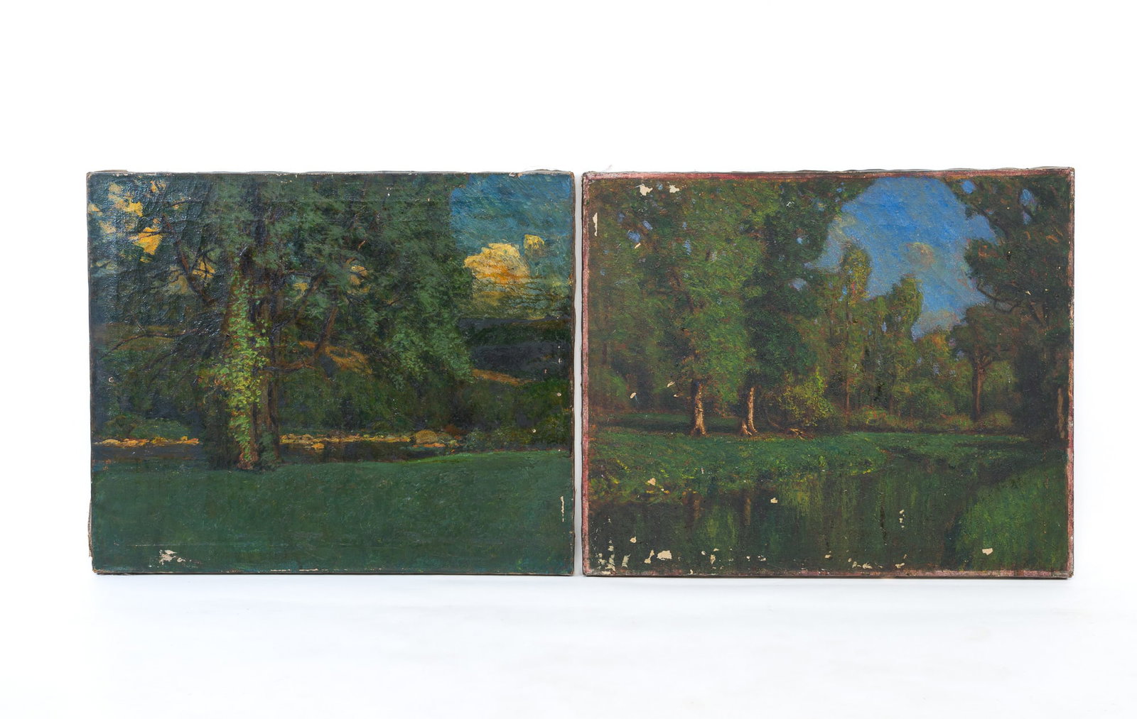 TWO EDWARD PARKER HAYDEN (OHIO/NEW YORK/MASSACHUSETTS, 1858-1922) OIL ON CANVAS WOODED LANDSCAPES. (1 of 5)