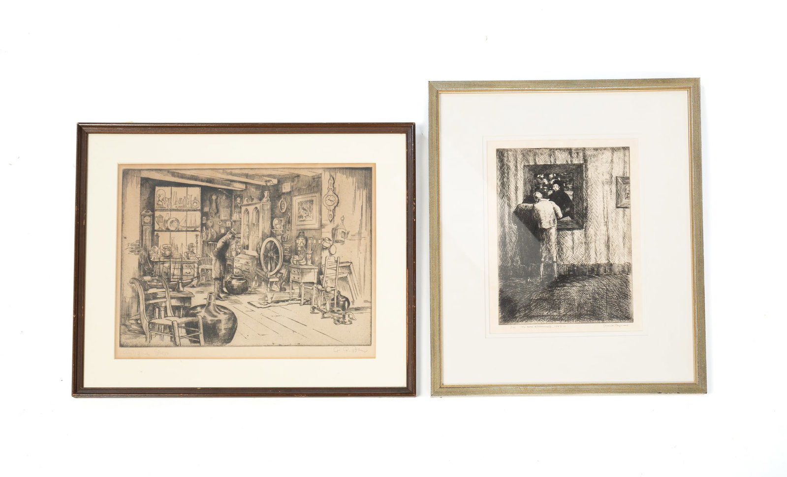 TWO INTAGLIO PRINTS BY REYNARD AND BLUM.: TWO INTAGLIO PRINTS BY REYNARD AND BLUM. American, First half 20th Century. Alexander A. Blum (1888-1969) "Antique Shop," titled and signed along lower margin. Grant Reynard (1887-1968) "Degas'