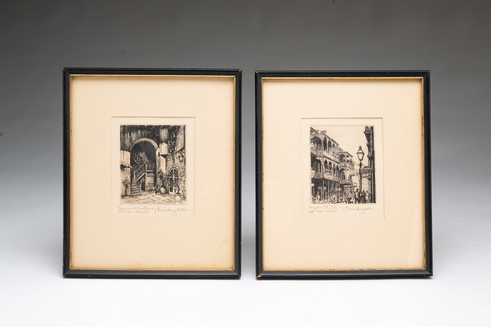 MORRIS HENRY HOBBS (NEW ORLEANS, LOUISIANA, 1892-1967) TWO MINIATURE ETCHINGS OF NEW ORLEANS. (1 of 5)