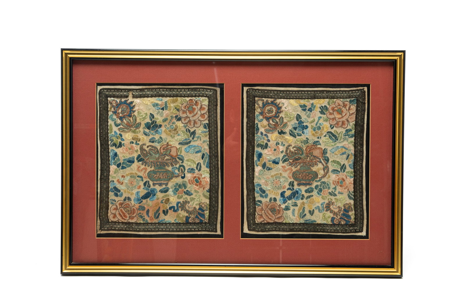 TWO FRAMED CHINESE NEEDLEWORK PANELS. (1 of 4)