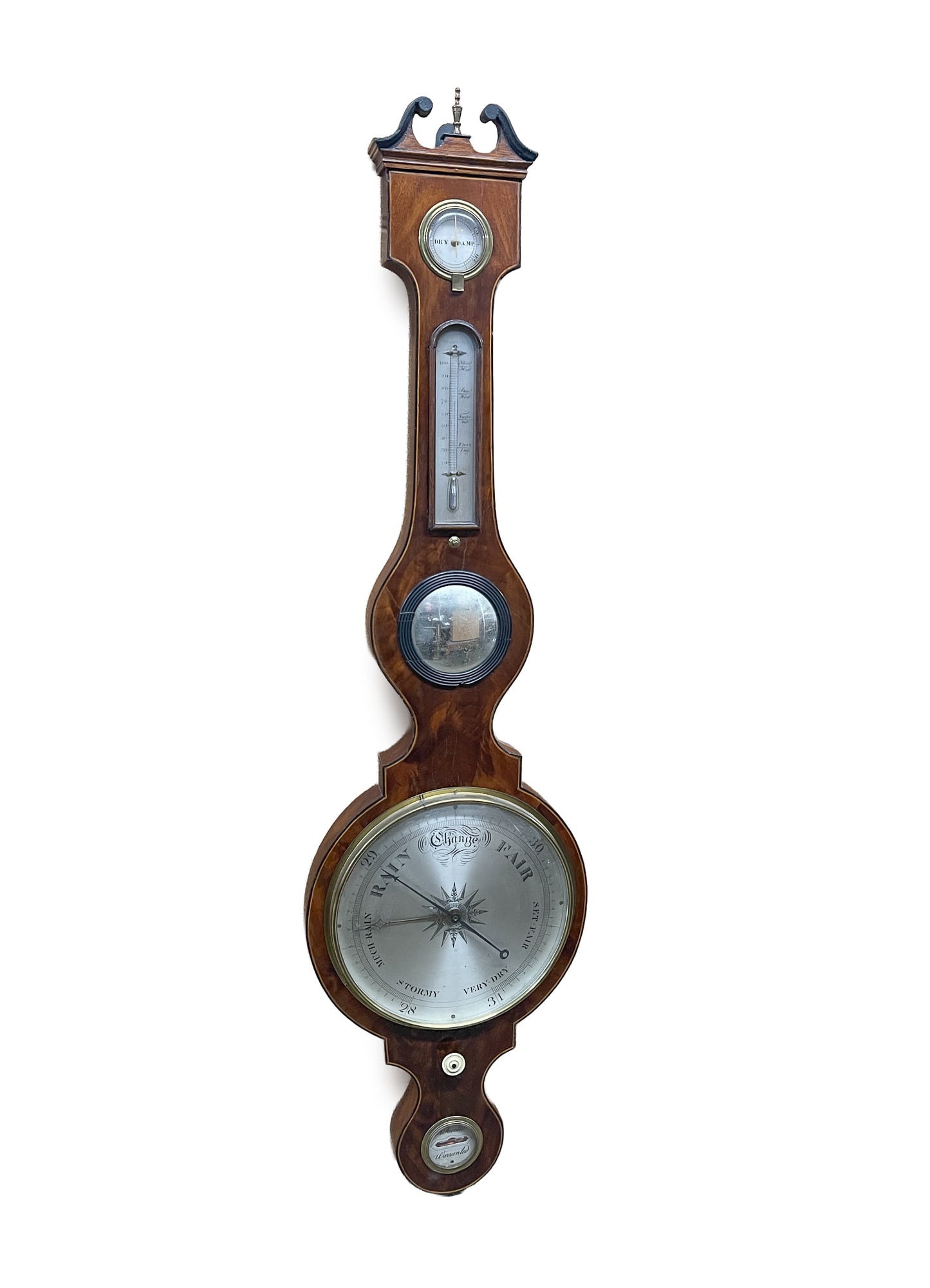 INLAID MAHOGANY BANJO BAROMETER SIGNED A. RIVOLTA. (1 of 6)