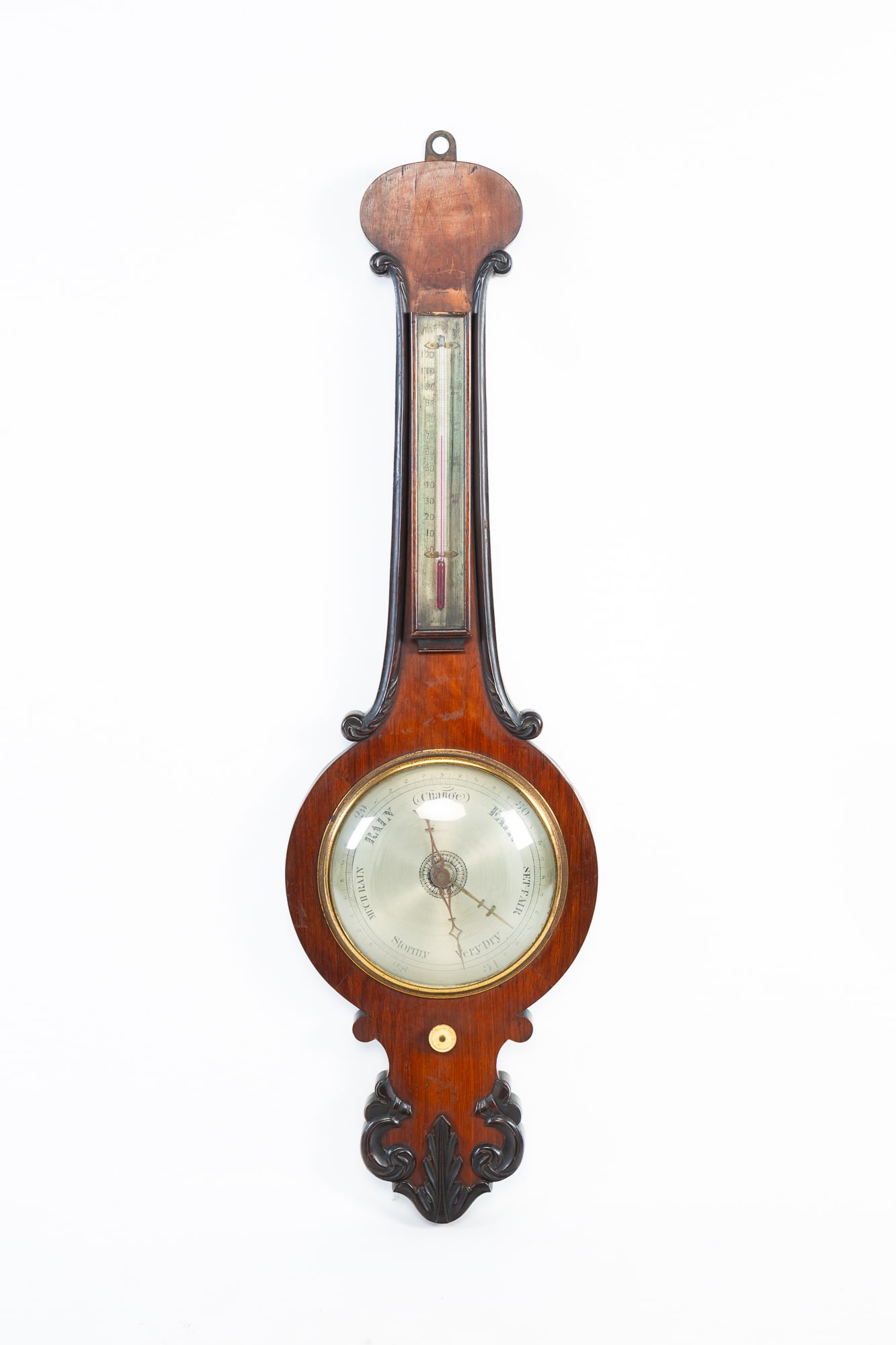 VICTORIAN MAHOGANY BANJO BAROMETER. (1 of 8)
