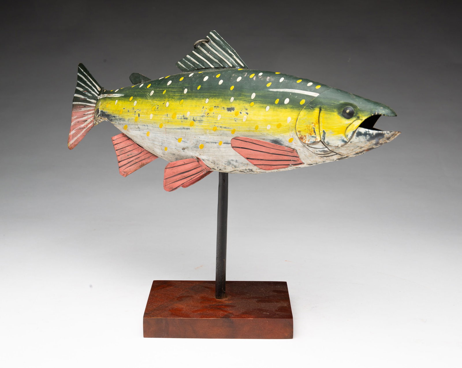 FOLK ART PAINTED SHEET METAL BROOK TROUT DECOY. (1 of 4)