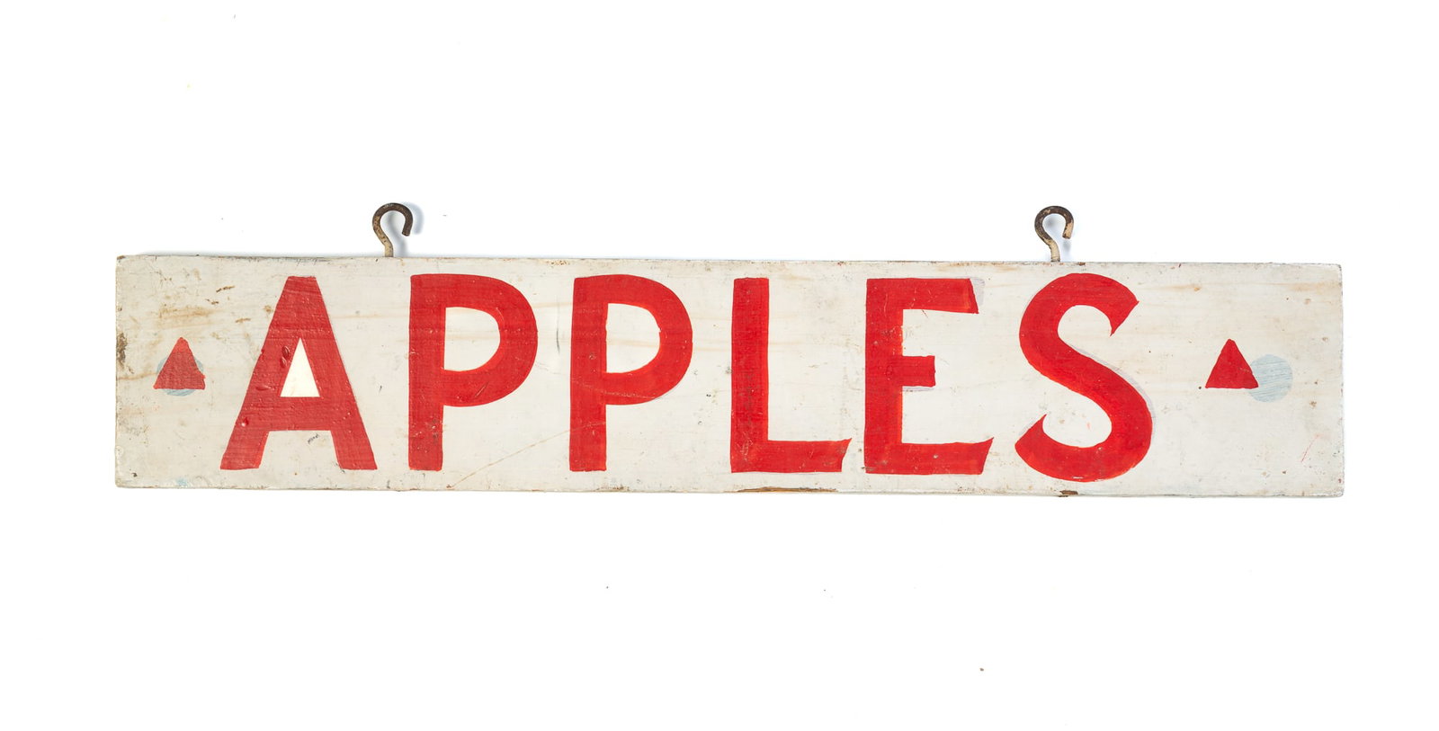 DOUBLE-SIDED PAINTED WOOD "APPLES" SIGN. (1 of 4)