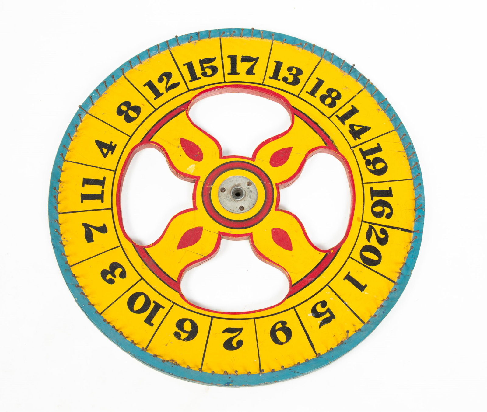 FOLKSY PAINT-DECORATED CARNIVAL ROULETTE GAME WHEEL. (1 of 4)